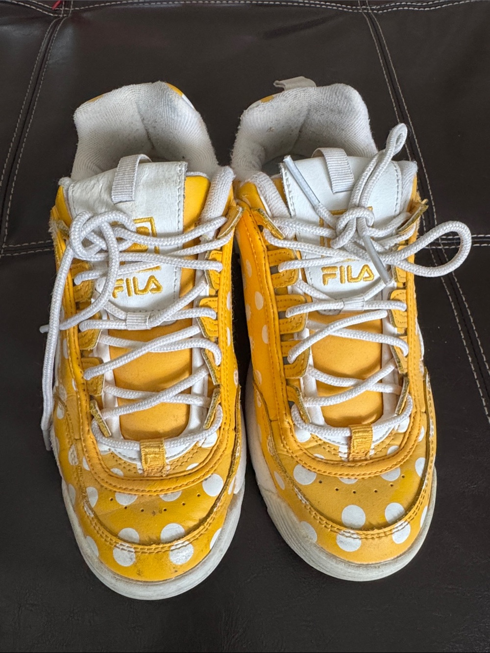 FILA Disruptor II Yellow and White Polka Dot Sneakers